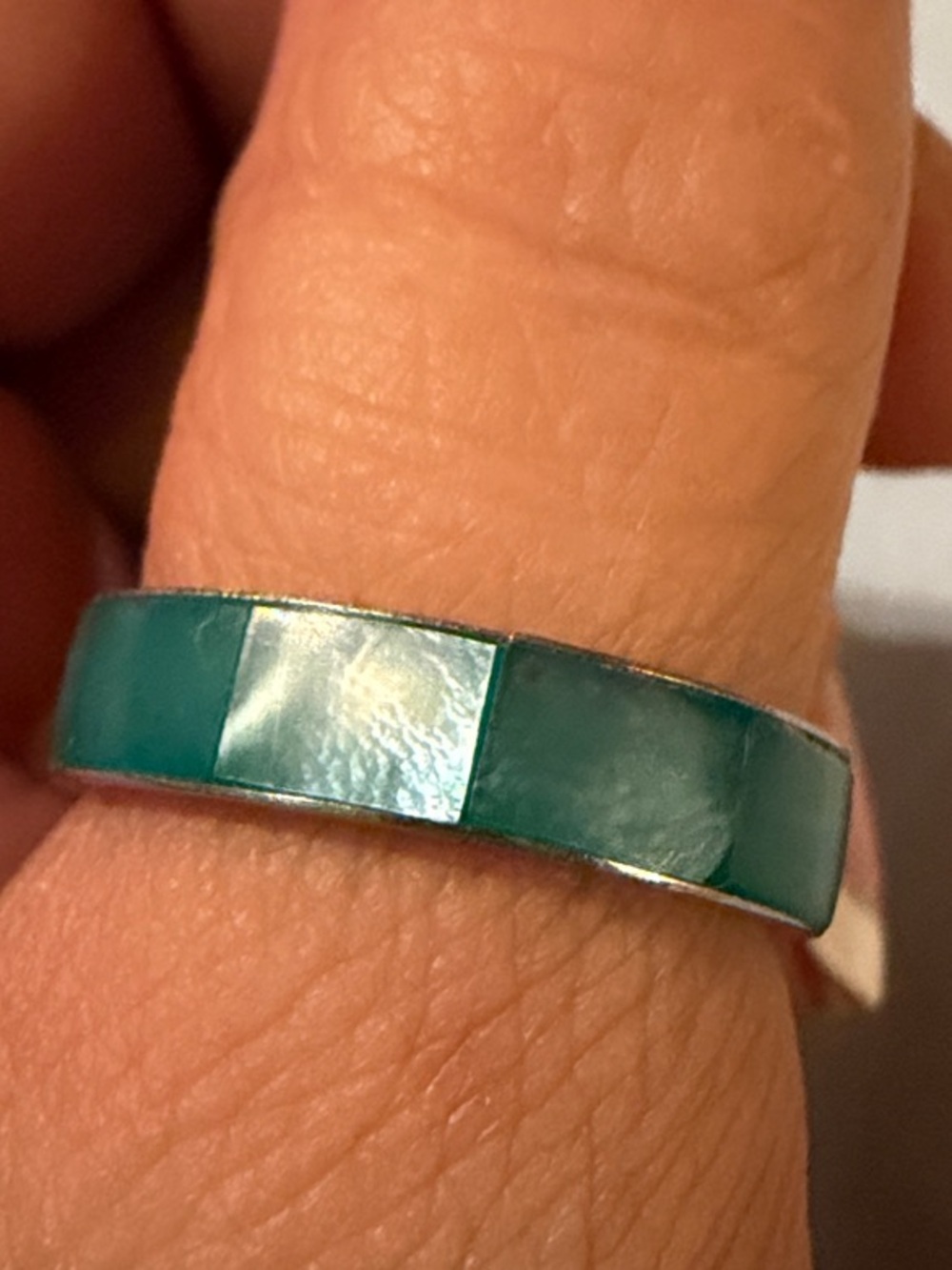 Teal Inlay Sterling Band Ring - Women's Teal Shell Ring